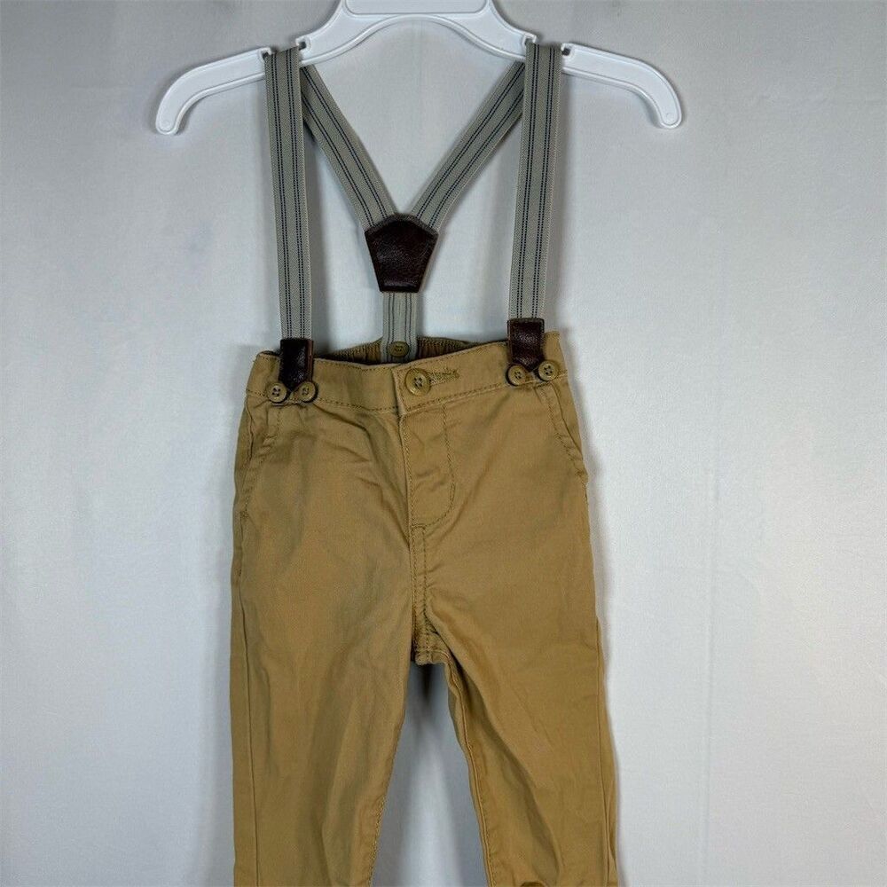 OshKosh B'gosh Baby Boys Khaki Suspender Pants Beige Size 6-9 Months Dressy